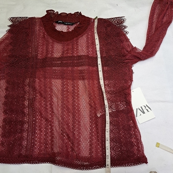 Zara‎ Burgundy Sheer Lace Top - Picture 10 of 10